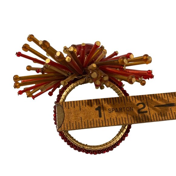 Vintage Atomic Starburst Napkin Rings Red And Gold Beaded Mid Century Modern - 8 - Picture 7 of 7